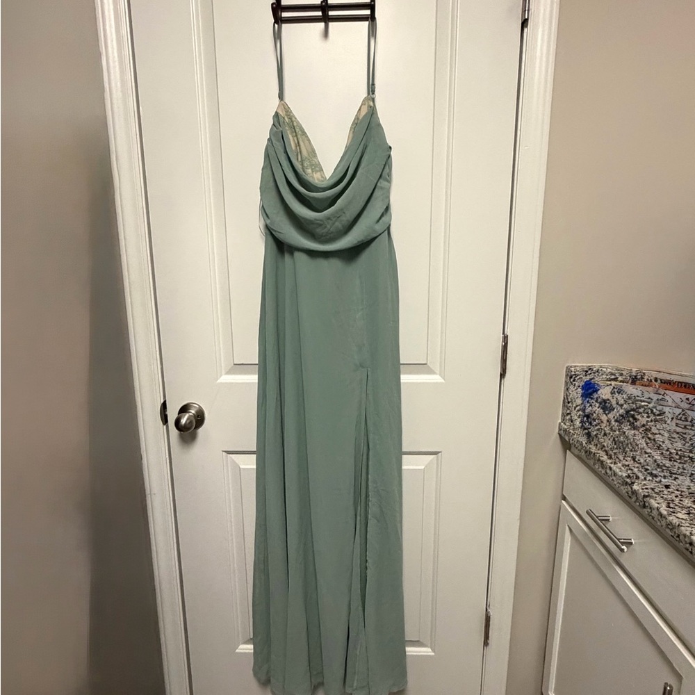 Fashion Nova Sage Green Cowl Neck Maxi Dress